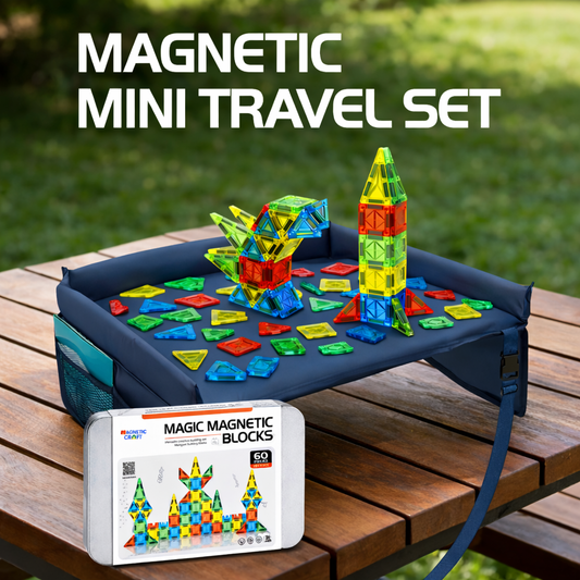 Mini Magnetic Tiles 60 PCS and Travel Tray Bundle