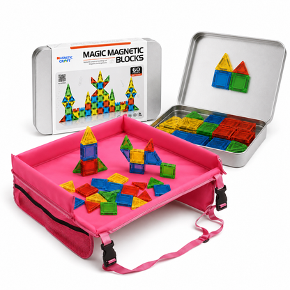 Mini Magnetic Tiles 60 PCS and Travel Tray Bundle